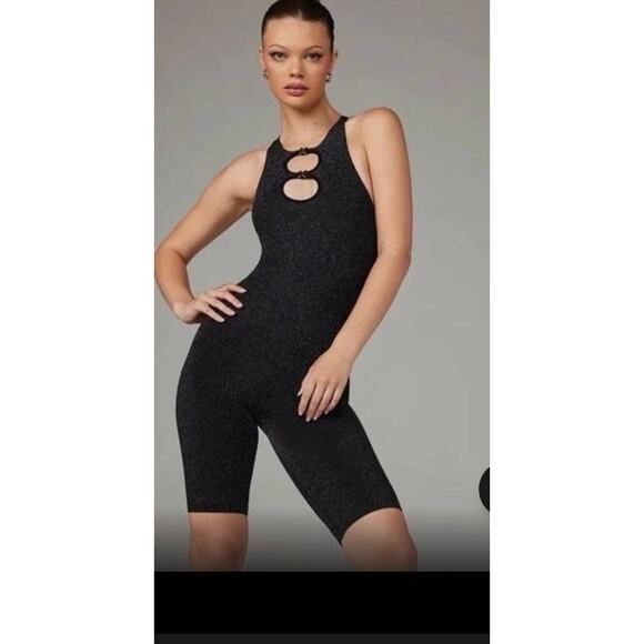 NWT Savage X Fenty - Rihanna Knit Black Shimmer Sleeveless Romper sz M - Picture 1 of 6
